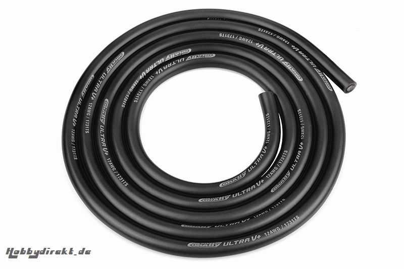 Team Corally - Ultra V+ Silikon Kabel - Extrem hochflexibel - Schwarz - 12AWG - 1731 / 0.05 Stränge - AD 4.5mm - 1m C-50111