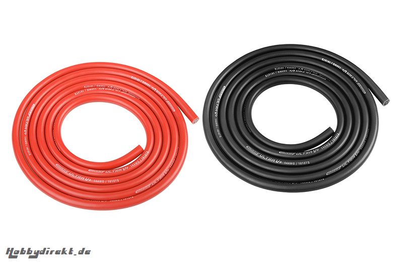 Team Corally - Ultra V+ Silikon Kabel - Extrem hochflexibel - Schwarz und Rot - 14AWG - 1018 / 0.05 Stränge - AD 3.5mm - 2x 1m C-50122