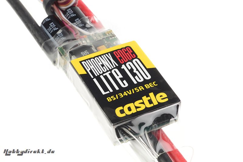 Castle - Phoenix Edge Lite 130 - Hochleistungs Brushless Flug und Heli Regler - Leichte Ausführung - Datenspeicher - Telemetrie fähig - Aux. Kabel -