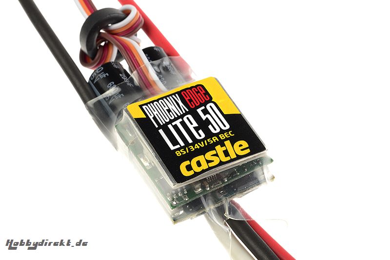 Castle - Phoenix Edge Lite 50 - Hochleistungs Brushless Flug und Heli Regler - Leichte Ausführung - Datenspeicher - Telemetrie fähig - Aux. Kabel - 2