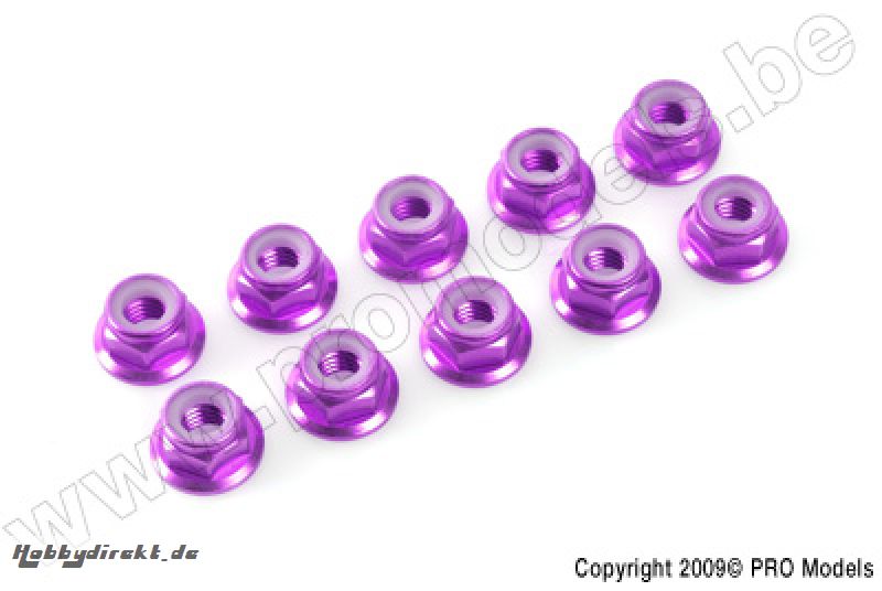 G-Force RC - Aluminium Sechskantmutter Selbstsichernd - M4 - mit Bund - Violet - 10 St GF-0401-042