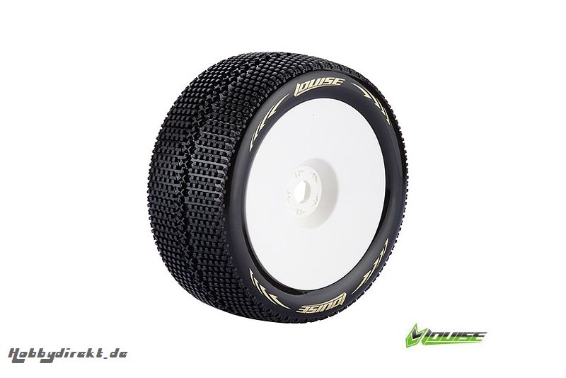 Louise RC - T-TURBO - 1-8 Truggy Reifen - Fertig Verklebt - Soft - Felgen Weiss - 0-Offset - Hex 17mm - 1 Paar LR-T3112SW