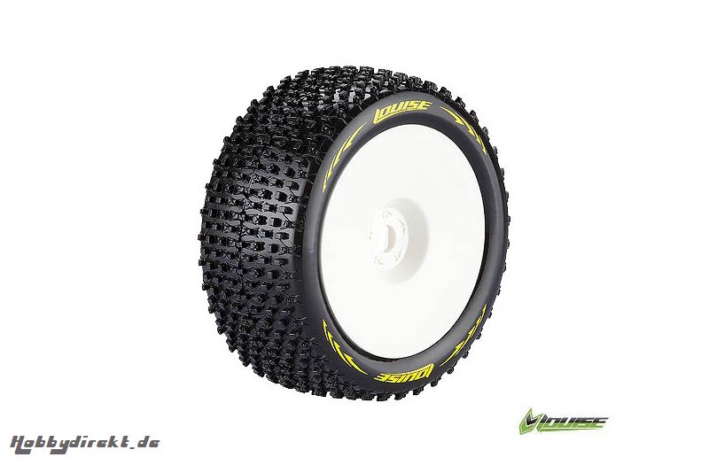 Louise RC - T-PIRATE - 1-8 Truggy Reifen - Fertig Verklebt - Soft - Felgen Weiss - 0-Offset - Hex 17mm - 1 Paar LR-T3134SW