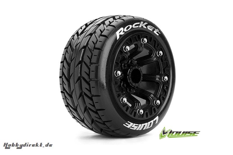 Louise RC - ST-ROCKET - 1-16 Truck Reifen - Fertig Verklebt - Soft - 2.2 Felgen Schwarz - REVO - SUMMIT - Savage XS Flux - Vorder - Hinten - 1 Paar