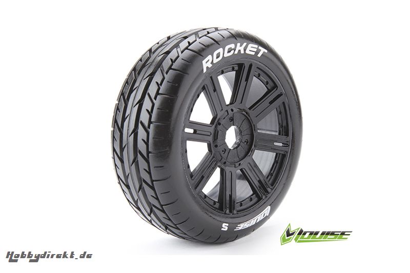 Louise RC - B-ROCKET - 1-8 Buggy Reifen - Fertig Verklebt - Soft - Speichen Felgen Schwarz - Hex 17mm - 1 Paar LR-T3190SB