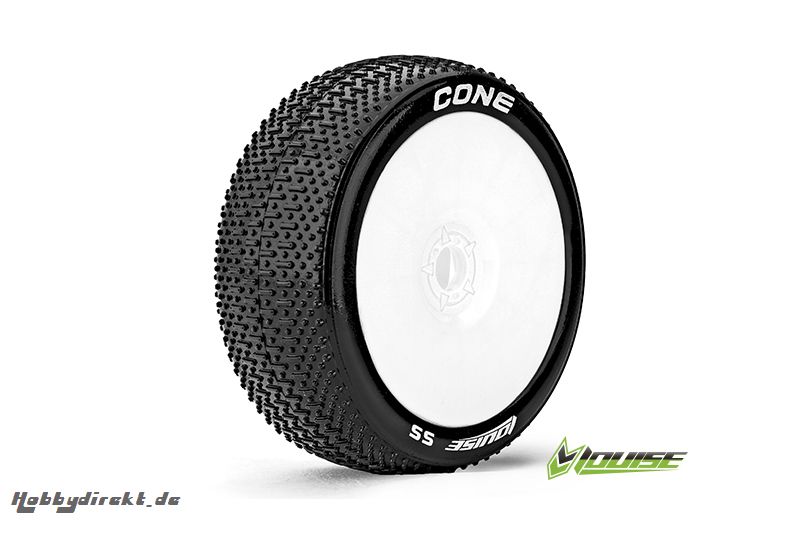 Louise RC - B-CONE - 1-8 Buggy Reifen - Fertig Verklebt - Super Soft - Felgen Weiss - Hex 17mm - 1 Paar LR-T3192VW