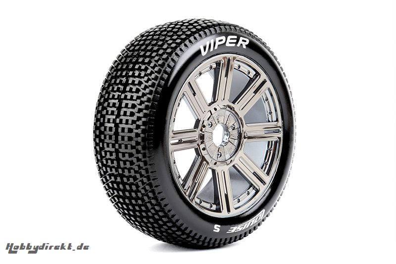 Louise RC - B-VIPER-JA - 1-8 Buggy Reifen - Fertig Verklebt - Soft - Speichen Felgen Schwarz Chrom - Hex 17mm - 1 Paar LR-T3194SBC