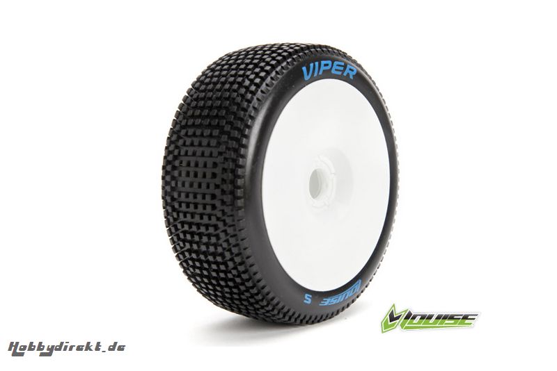 Louise RC - B-VIPER-JA - 1-8 Buggy Reifen - Fertig Verklebt - Soft - Felgen Weiss - Hex 17mm - 1 Paar LR-T3194SW