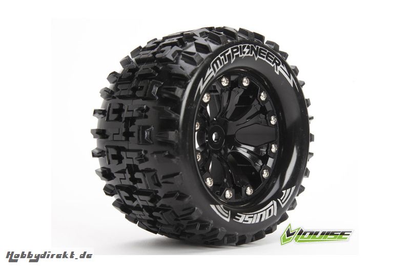 Louise RC - MT-PIONEER - 1-10 Monster Truck Reifen - Fertig Verklebt - Soft - 2.8 Felgen Schwarz - 0-Offset - EP STAMPEDE 2WD Hinten - EP RUSTLER 2WD