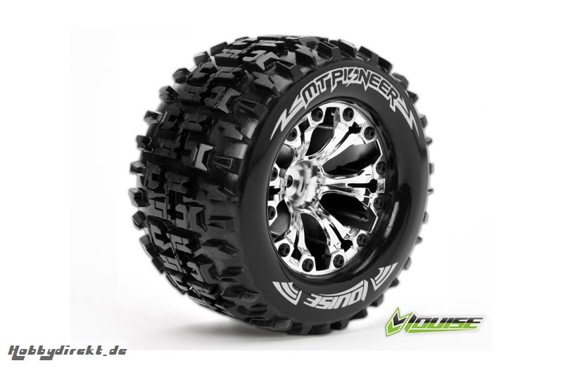 Louise RC - MT-PIONEER - 1-10 Monster Truck Reifen - Fertig Verklebt - Soft - 2.8 Felgen Chrom - BB - GP JATO 2WD Vorder - GP STAMPEDE 2WD Vorder - G