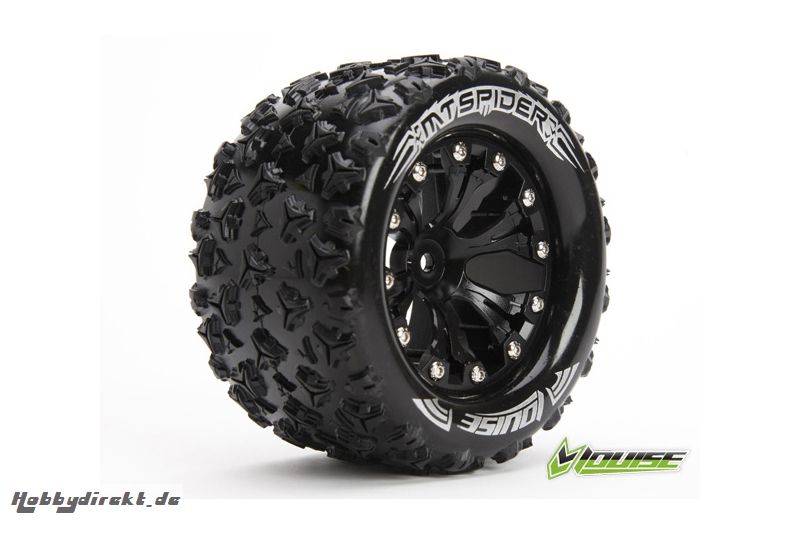 Louise RC - MT-SPIDER - 1-10 Monster Truck Reifen - Fertig Verklebt - Soft - 2.8 Felgen Schwarz - 0-Offset - EP STAMPEDE 2WD Hinten - EP RUSTLER 2WD