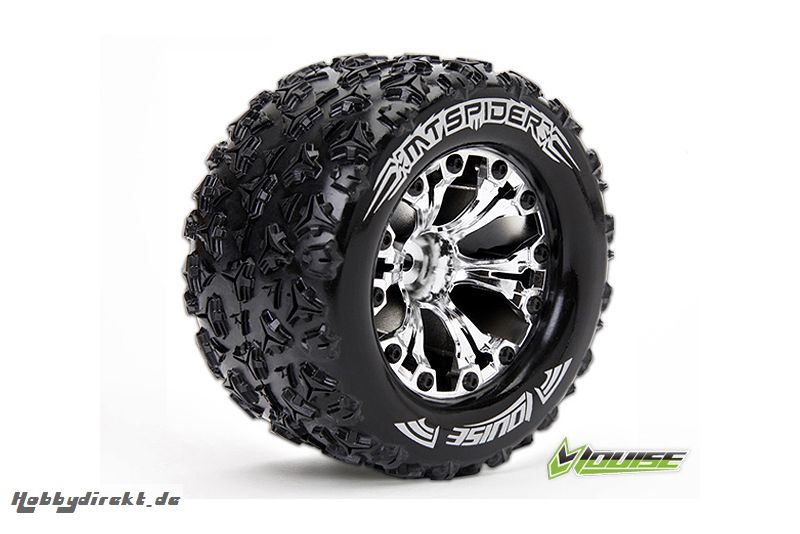 Louise RC - MT-SPIDER - 1-10 Monster Truck Reifen - Fertig Verklebt - Soft - 2.8 Felgen Chrom - BB - GP JATO 2WD Vorder - GP STAMPEDE 2WD Vorder - GP