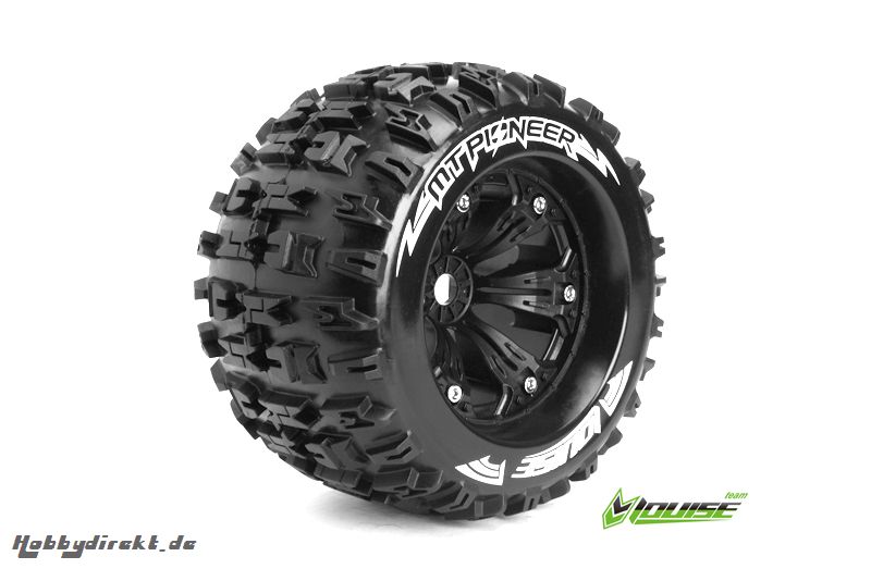 Louise RC - MT-PIONEER - 1-8 Monster Truck Reifen - Fertig Verklebt - Medium - 3.8 Felgen Schwarz - 0-Offset - EP E-MAXX Vorder - Hinten - GP REVO 3