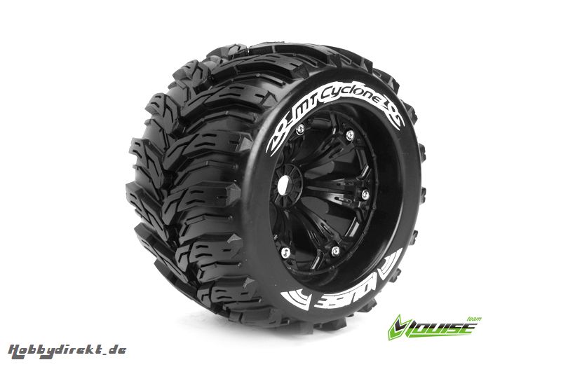 Louise RC - MT-CYCLONE - 1-8 Monster Truck Reifen - Fertig Verklebt - Medium - 3.8 Felgen Schwarz - 1/2-Offset - EP E-REVO Vorder - Hinten - EP SUM