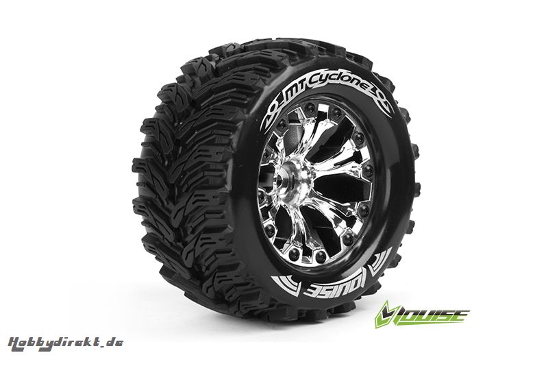 Louise RC - MT-CYCLONE - 1-10 Monster Truck Reifen - Fertig Verklebt - Soft - 2.8 Felgen Chrom - 0-Offset - 2.8 Felgen Chrom - 0-Offset - EP STAMPED