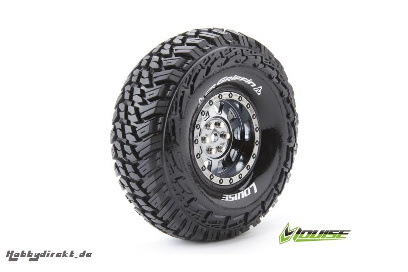 Louise RC - CR-GRIFFIN - 1-10 Crawler Reifen - Fertig Verklebt - Super Soft - 1.9 Felgen Schwarz Chrom - Hex 12mm - 1 Paar LR-T3230VBC