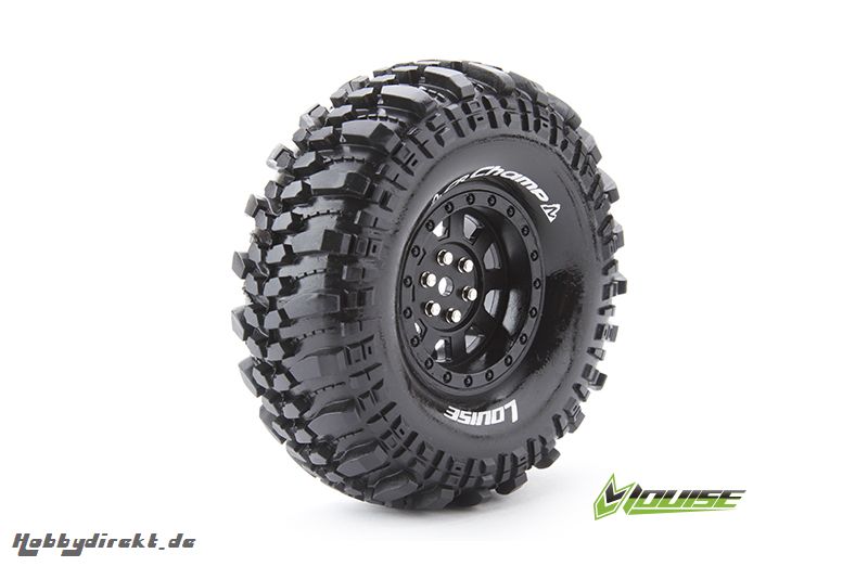 Louise RC - CR-CHAMP - 1-10 Crawler Reifen - Fertig Verklebt - Super Soft - 1.9 Felgen Schwarz - Hex 12mm - 1 Paar LR-T3231VB