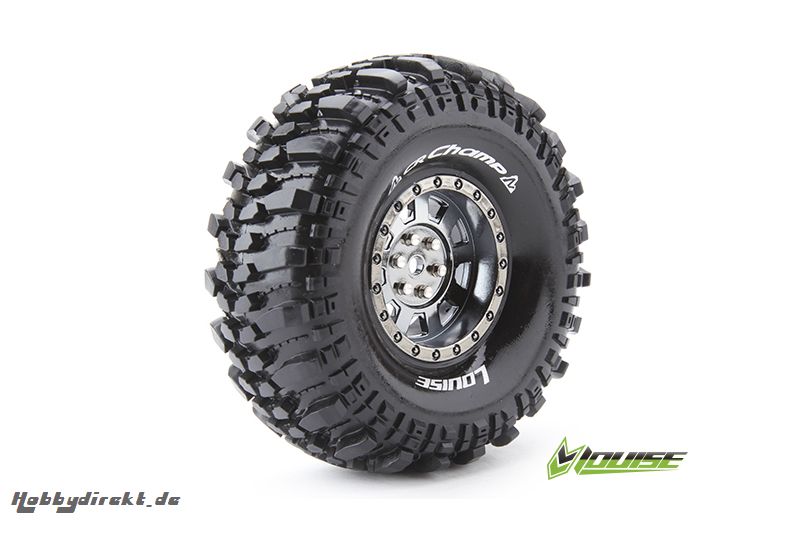 Louise RC - CR-CHAMP - 1-10 Crawler Reifen - Fertig Verklebt - Super Soft - 1.9 Felgen Schwarz Chrom - Hex 12mm - 1 Paar LR-T3231VBC