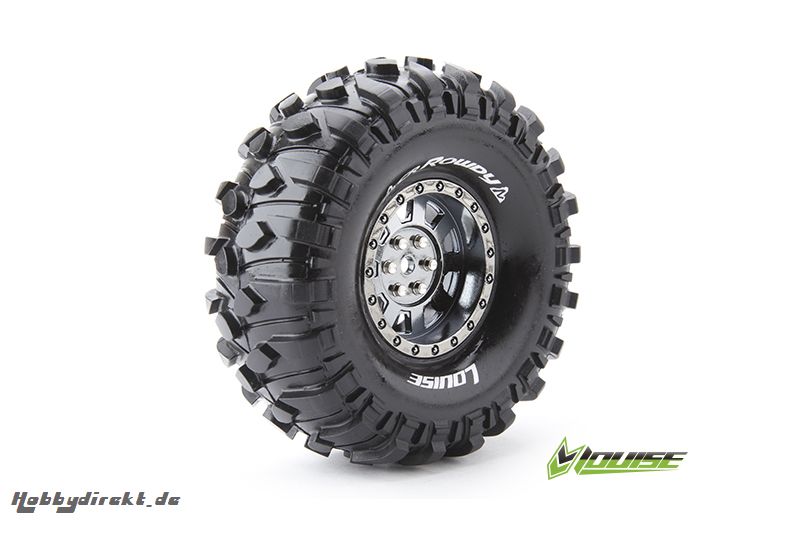 Louise RC - CR-ROWDY - 1-10 Crawler Reifen - Fertig Verklebt - Super Soft - 1.9 Felgen Schwarz Chrom - Hex 12mm - 1 Paar LR-T3233VBC