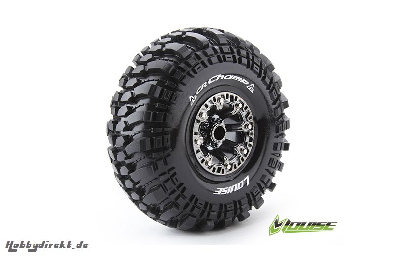 Louise RC - CR-CHAMP - 1-10 Crawler Reifen - Fertig Verklebt - Super Soft - 2.2 Felgen Schwarz Chrom - Hex 12mm - 1 Paar LR-T3236VBC