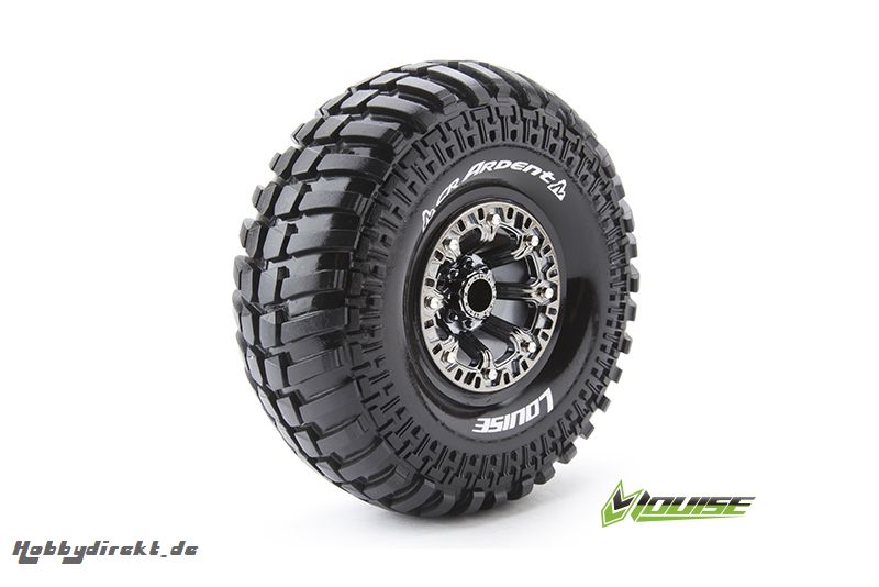 Louise RC - CR-ARDENT - 1-10 Crawler Reifen - Fertig Verklebt - Super Soft - 2.2 Felgen Schwarz Chrom - Hex 12mm - 1 Paar LR-T3237VBC