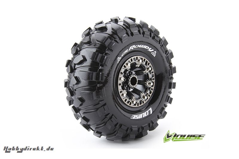 Louise RC - CR-ROWDY - 1-10 Crawler Reifen - Fertig Verklebt - Super Soft - 2.2 Felgen Schwarz Chrom - Hex 12mm - 1 Paar LR-T3238VBC