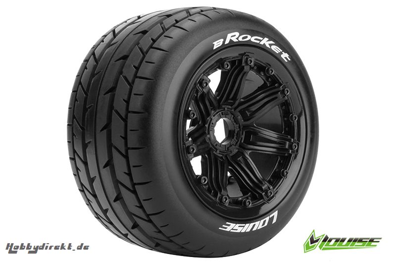 Louise RC - B-ROCKET -  1-5 Buggy Reifen - Fertig Verklebt - SPORT - Felgen Schwarz 24mm - Hex - Hinten - 1 Paar LR-T3242B