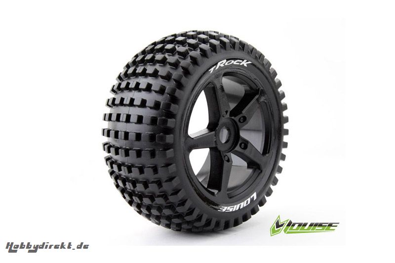 Louise RC - T-ROCK - 1-8 Truggy Reifen - Fertig Verklebt - Soft - Speichen Felgen Schwarz - 0-Offset - Hex 17mm - 1 Paar LR-T3251SB