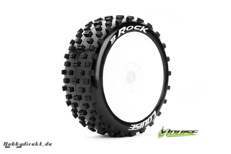 Louise RC - B-ROCK - 1-8 Buggy Reifen - Fertig Verklebt - Soft - Felgen Weiss - Hex 17mm - 1 Paar LR-T3270SW