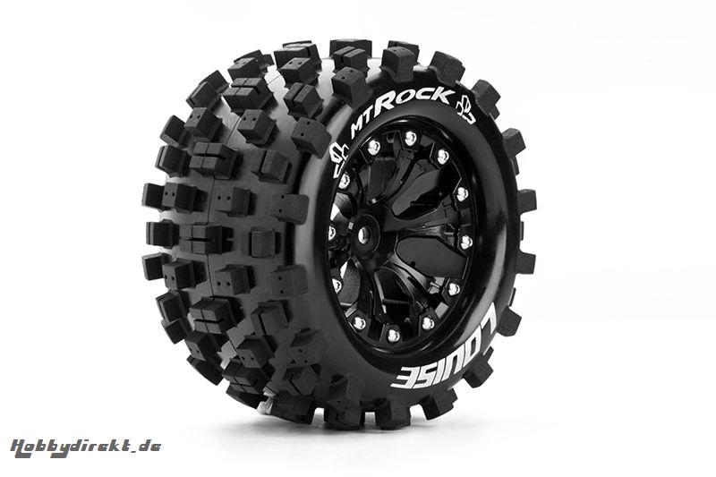 Louise RC - MT-ROCK - 1-10 Monster Truck Reifen - Fertig Verklebt - Soft - 2.8 Felgen Schwarz - 0-Offset - EP STAMPEDE 2WD Hinten - EP RUSTLER 2WD Hi