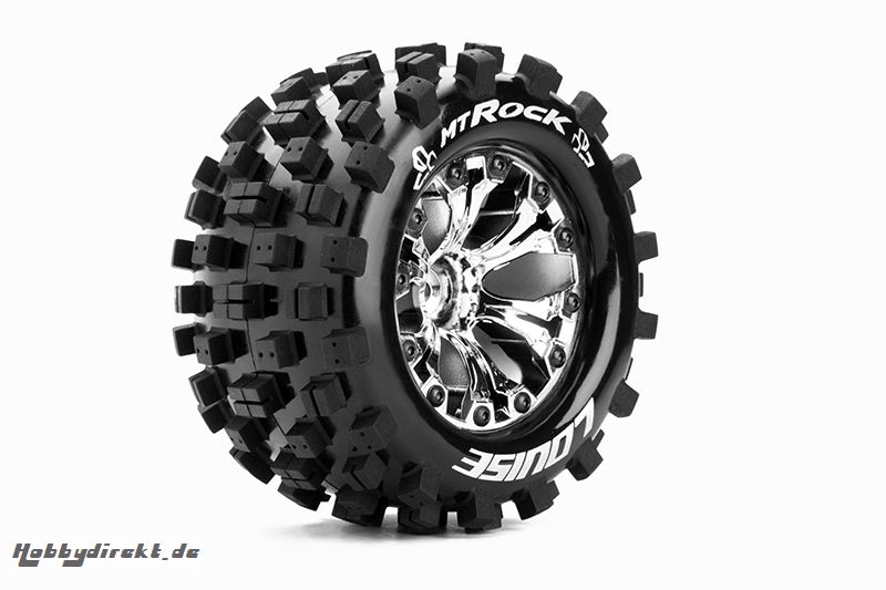 Louise RC - MT-ROCK - 1-10 Monster Truck Reifen - Fertig Verklebt - Soft - 2.8 Felgen Chrom - 0-Offset - 2.8 Felgen Chrom - 0-Offset - EP STAMPEDE 2