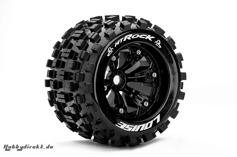 Louise RC - MT-ROCK - 1-8 Monster Truck Reifen - Fertig Verklebt - Medium - 3.8 Felgen Schwarz - 0-Offset - EP E-MAXX Vorder - Hinten - GP REVO 3.3