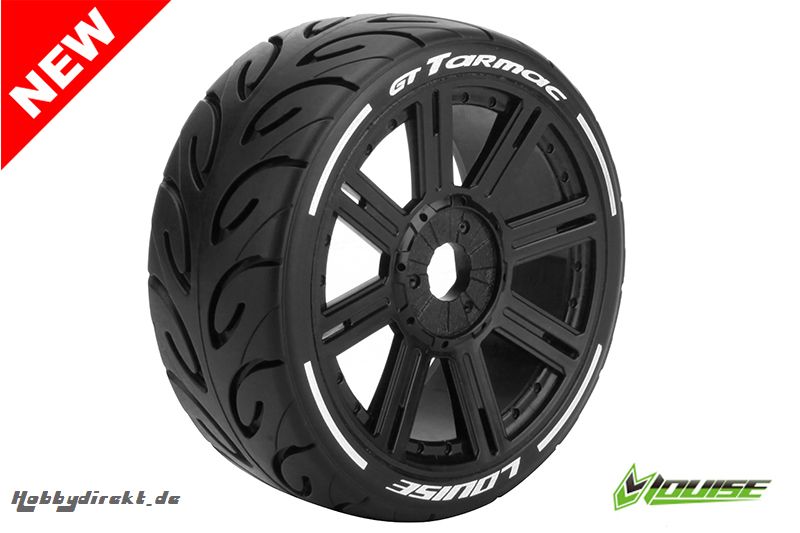 Louise RC - GT-TARMAC - MFT Technology - 1-8 Buggy Reifen - Fertig Verklebt - Soft  - Speichen Felgen Schwarz - Hex 17mm - 1 Paar LR-T3285SB