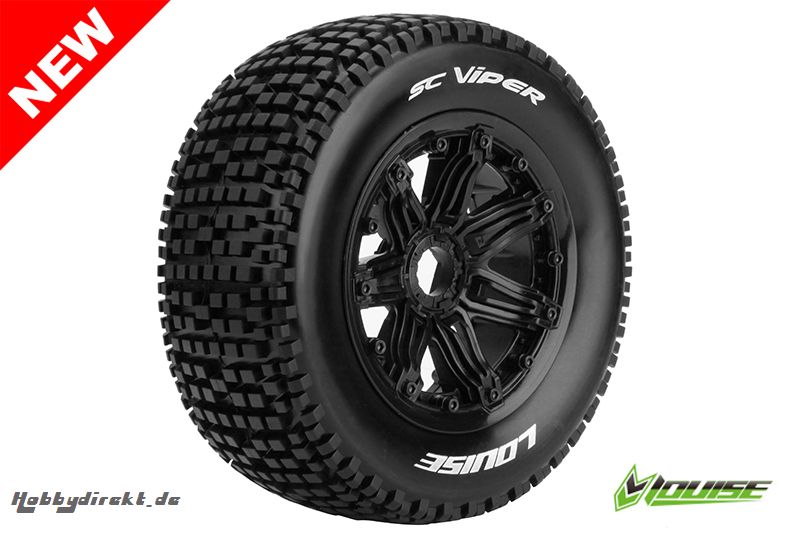 Louise RC - SC-VIPER - 1-5 Short Course Truck Reifen - Fertig Verklebt - SPORT - Felgen Schwarz - Hex 24mm - 1 Paar LR-T3294B