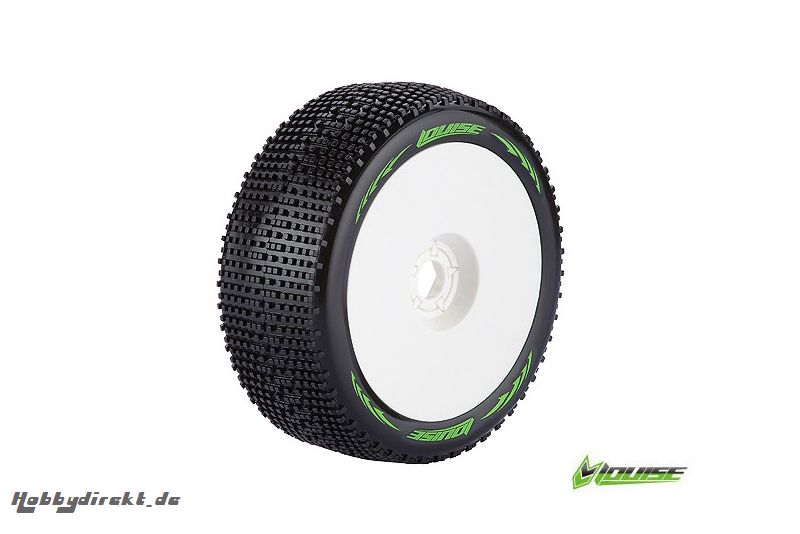 Louise RC - B-GROOVE - 1-8 Buggy Reifen - Fertig Verklebt - Soft - Felgen Weiss - Hex 17mm - 1 Paar LR-T370SW