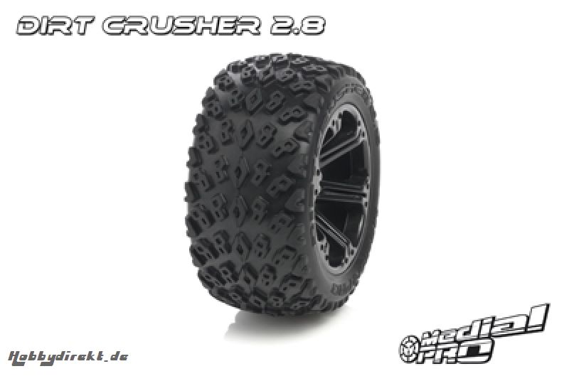 Medial Pro - Sport Reifen und Felgen verklebt - Dirt Crusher 2.8 - Schwarze Felgen - Vorder Rustler/VXL, Stampede/VXL - Hinter Jato, Nitro Sport, Nitr