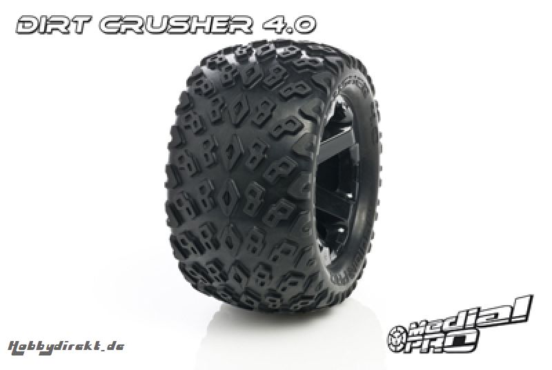 Medial Pro - Sport Reifen und Felgen verklebt - Dirt Crusher 4.0 - Schwarze Felgen - 17mm Sechskant - Revo + Maxx Serien MP-5705