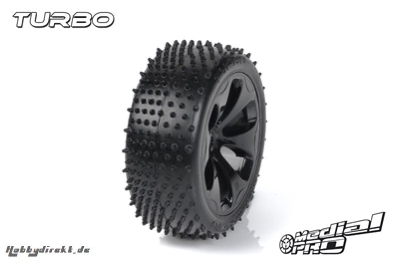 Medial Pro - Racing Reifen und Felgen verklebt - Turbo - M4 Super Soft - Schwarze Felgen - Vorder SLASH 2WD MP-6165-M4