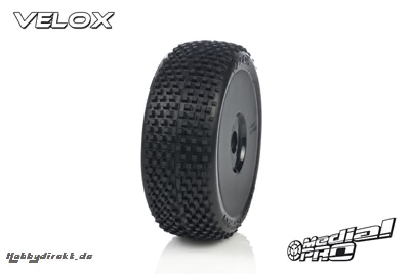 Medial Pro - Racing Reifen und Felgen verklebt - Velox - M3 Soft - Buggy 1/8 - 17mm Sechskant - Weisse Felgen MP-6405-M3