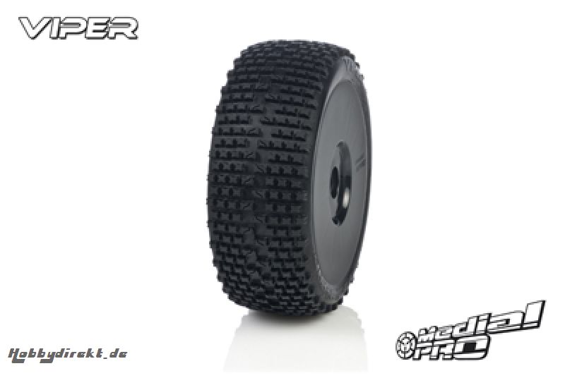 Medial Pro - Racing Reifen und Felgen verklebt - Viper - M2 Medium - Buggy 1/8 - 17mm Sechskant - Weisse Felgen MP-6425-M2