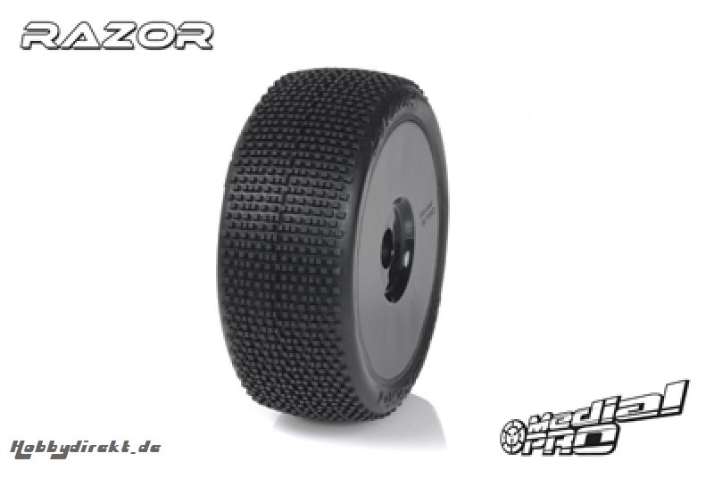 Medial Pro - Racing Reifen und Felgen verklebt - Razor - M2 Medium - Buggy 1/8 - 17mm Sechskant - Weisse Felgen MP-6445-M2