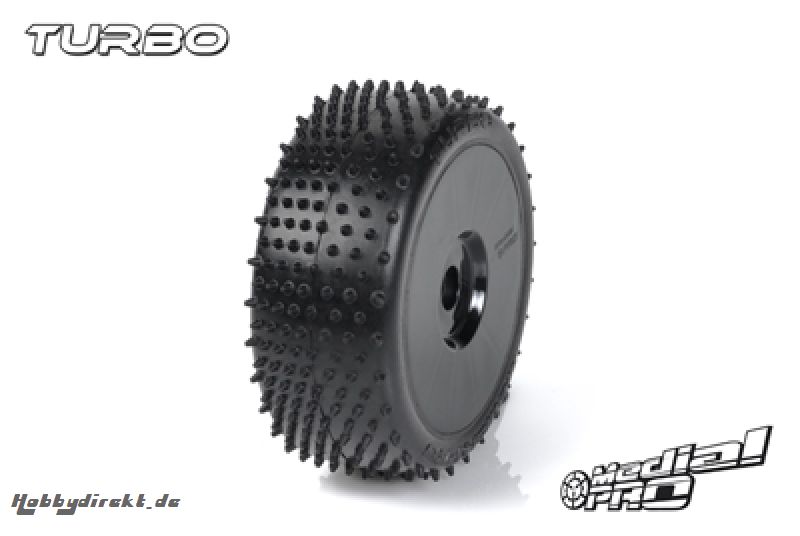 Medial Pro - Racing Reifen und Felgen verklebt - Turbo - M2 Medium - Buggy 1/8 - 17mm Sechskant - Weisse Felgen MP-6465-M2