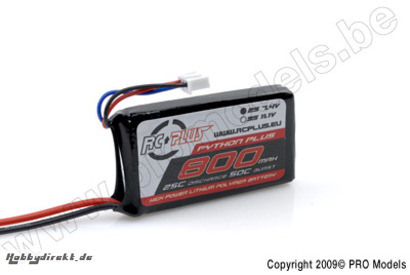 RC Plus - Li-Po Akku - Python Plus 25-30C - 800 mAh - 2S1P - 7,4V - BEC Stecker RC-A25-0800-2S1P