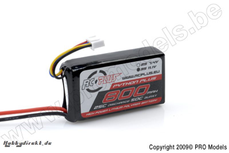 RC Plus - Python Plus 25-30C 800 Mah 3S1P 11,1V LiPo Batterypack, BEC Conn. RC-A25-0800-3S1P