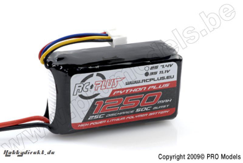 RC Plus - Python Plus 25-30C 1250 Mah 3S1P 11,1V LiPo Batterypack, Deans Conn. RC-A25-1250-3S1P