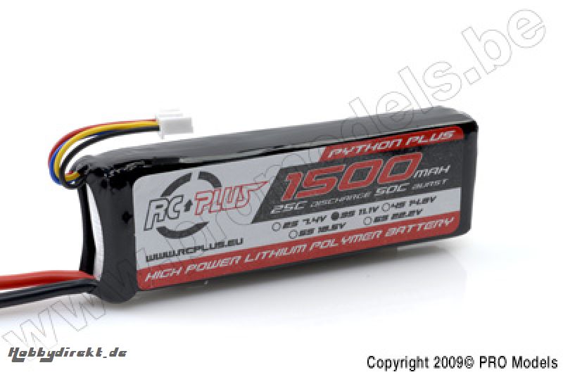 RC Plus - Li-Po Akku - Python Plus 25-30C - 1500 mAh - 3S1P - 11,1V - Deans Stecker RC-A25-1500-3S1P