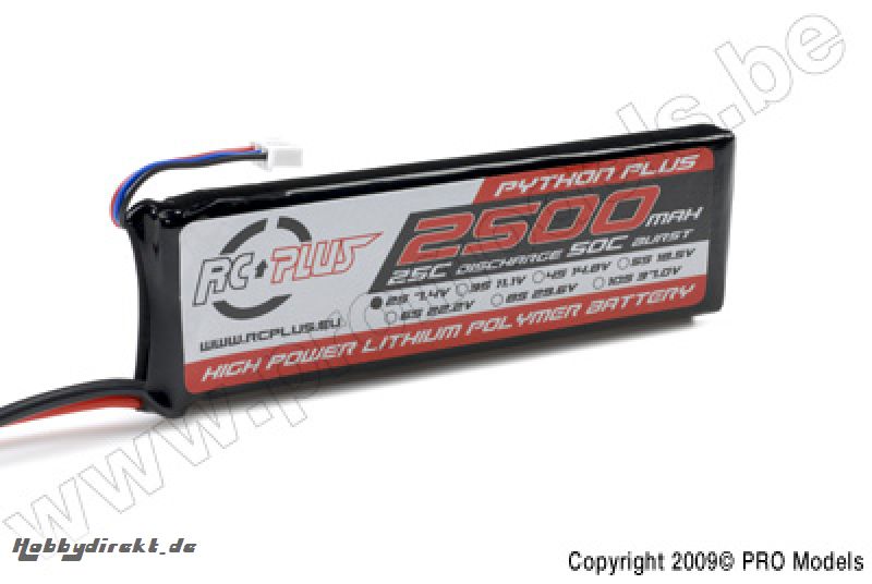 RC Plus - Li-Po Akku - Python Plus 25-30C - 2500 mAh - 2S1P - 7,4V - Deans Stecker RC-A25-2500-2S1P