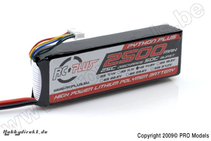 RC Plus - Li-Po Akku - Python Plus 25-30C - 2500 mAh - 4S1P - 14,8V - Deans Stecker RC-A25-2500-4S1P