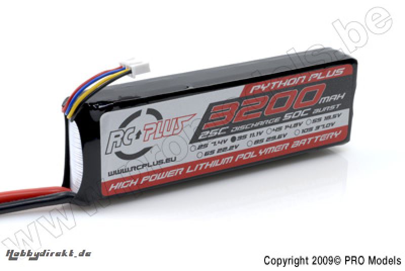 RC Plus - Li-Po Akku - Python Plus 25-30C - 3200 mAh - 3S1P - 11,1V - Deans Stecker RC-A25-3200-3S1P