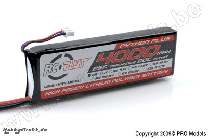 RC Plus - Li-Po Akku - Python Plus 25-30C - 4000 mAh - 2S1P - 7,4V - Deans Stecker RC-A25-4000-2S1P